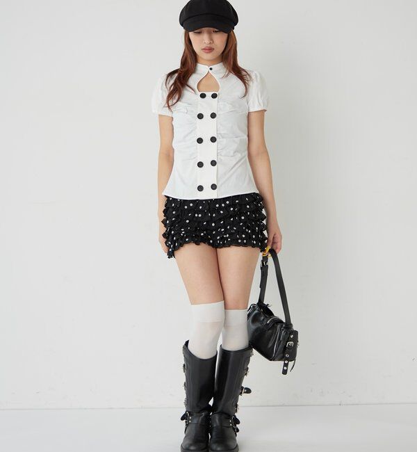  「Wボタンギャザーブラウス(ドット柄・無地)」|シャツ・ブラウス|