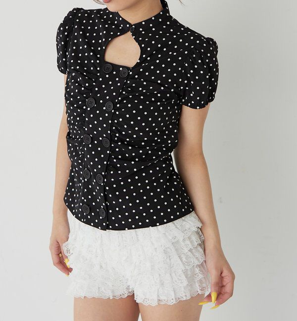  「Wボタンギャザーブラウス(ドット柄・無地)」|シャツ・ブラウス|