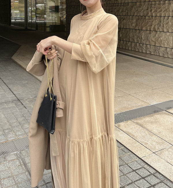  「【オケージョン/サイズ展開あり/人気につき再販】チュールハイネックワンピース」|ワンピース|