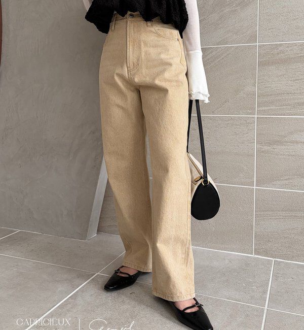  「【コラボ限定カラー/ホワイト・ベージュ】13ozハイウエストストレートデニム」|デニム|ベージュ