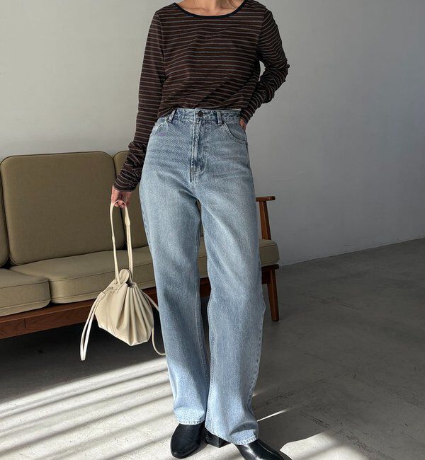  「【コラボ限定カラー/ホワイト・ベージュ】13ozハイウエストストレートデニム」|デニム|