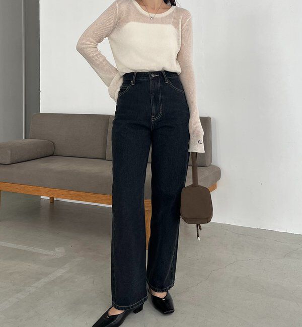  「【コラボ限定カラー/ホワイト・ベージュ】13ozハイウエストストレートデニム」|デニム|