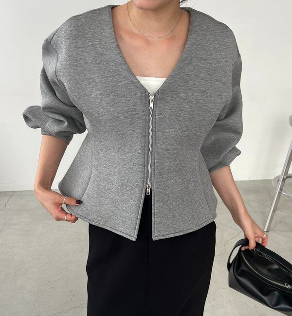  「【スタイルアップが叶う/伸縮性◎】ペプラムジップカーディガン」|Tシャツ・カットソー|