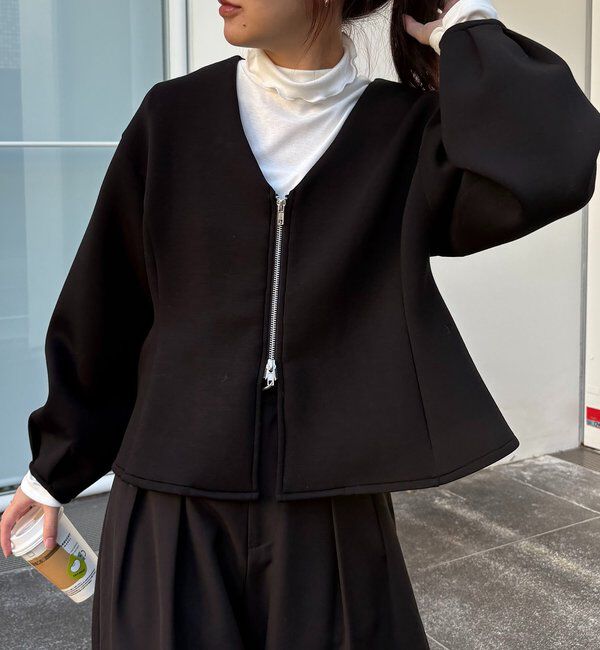  「【スタイルアップが叶う/伸縮性◎】ペプラムジップカーディガン」|Tシャツ・カットソー|