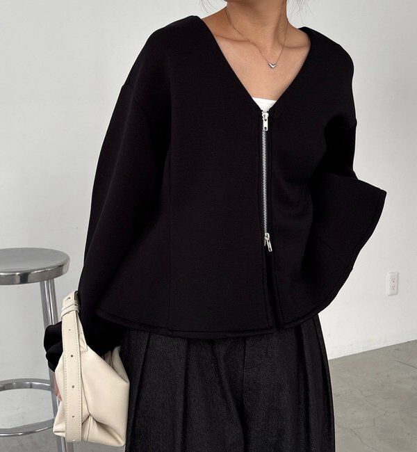  「【スタイルアップが叶う/伸縮性◎】ペプラムジップカーディガン」|Tシャツ・カットソー|