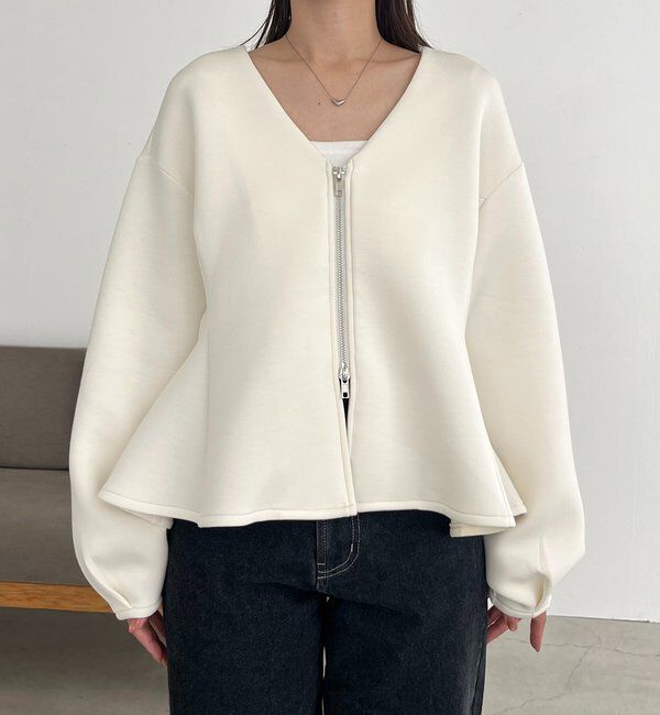 「【スタイルアップが叶う/伸縮性◎】ペプラムジップカーディガン」|Tシャツ・カットソー|