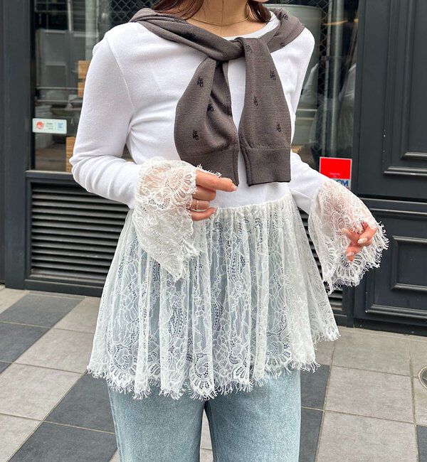  「【トレンド感あるレイヤードスタイルに！】レースロンT」|シャツ・ブラウス|