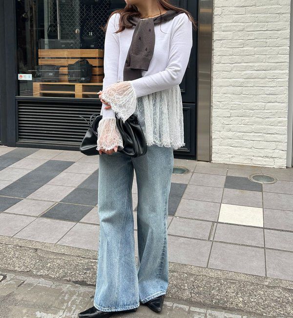  「【トレンド感あるレイヤードスタイルに！】レースロンT」|シャツ・ブラウス|