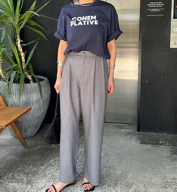  「ダブルタックストライプワイドパンツ」|チノ|