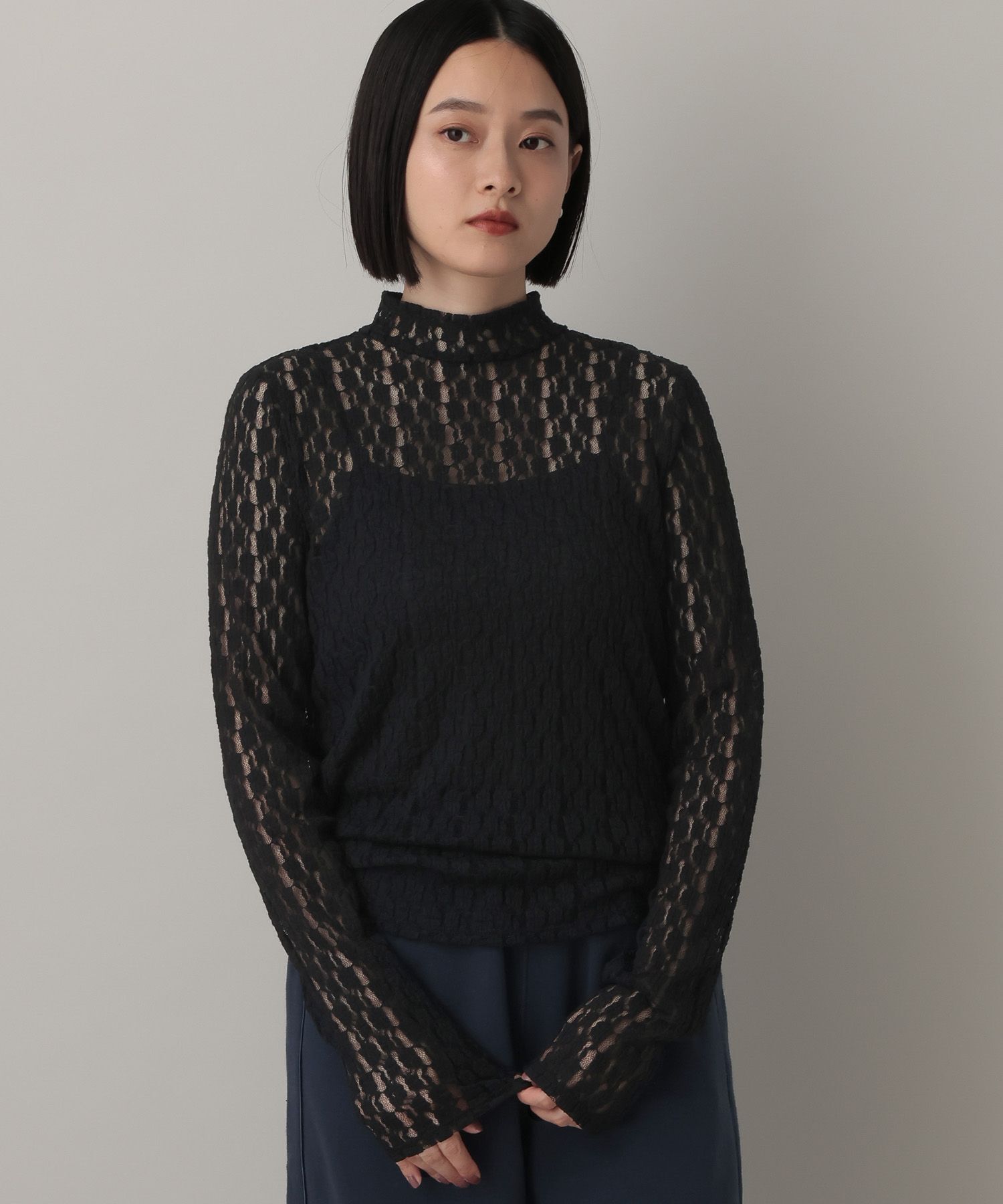 A part by 「ハイネックレースカットプルオーバー_長袖」|Tシャツ・カットソー|ブラック