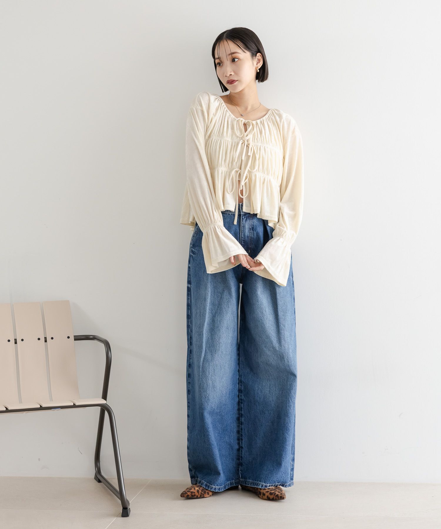 LOWRYS FARM「タックワイドデニム」|デニム|