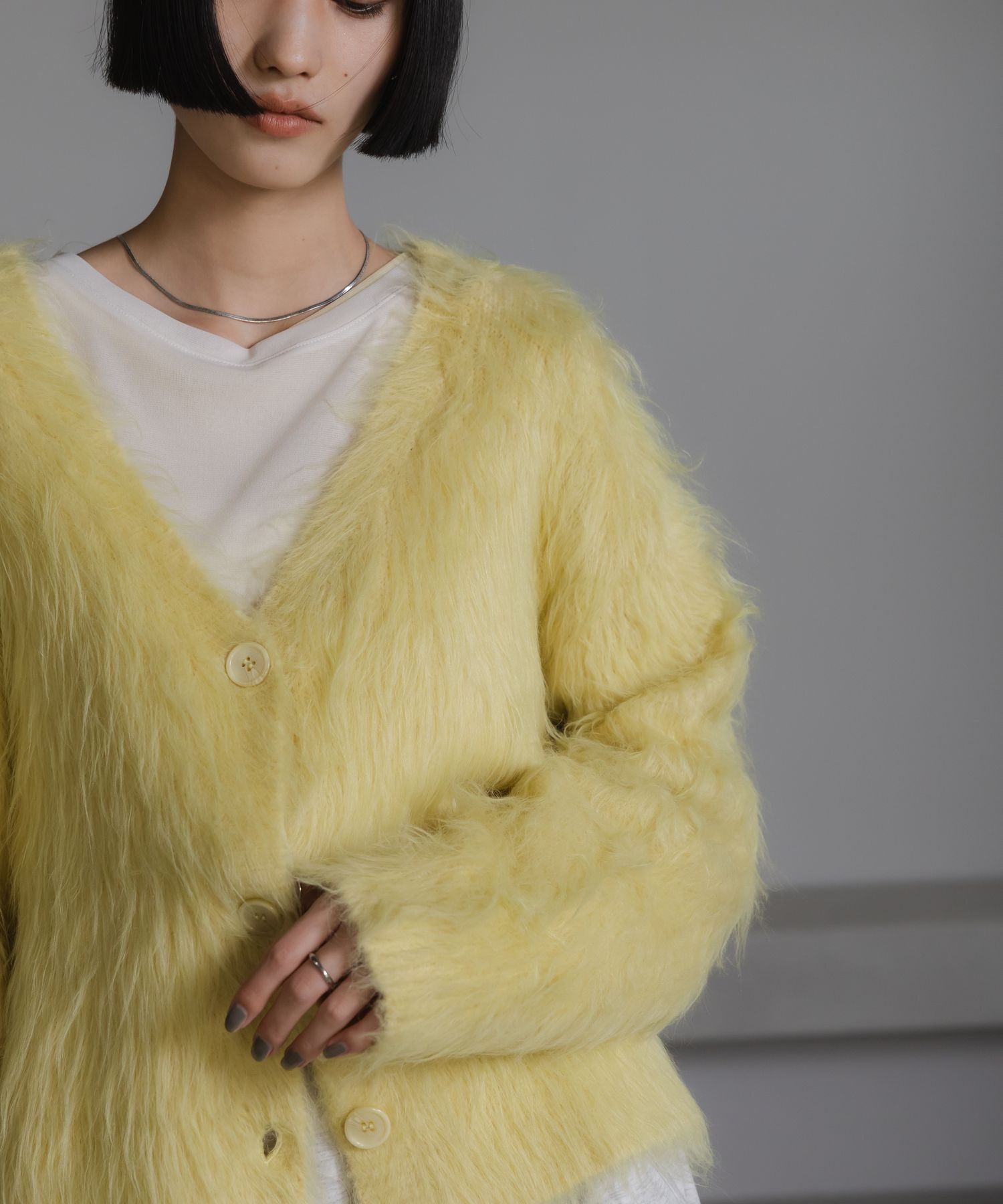 LOWRYS FARM「シャギーショートＶカーディガン」|ニット・セーター|