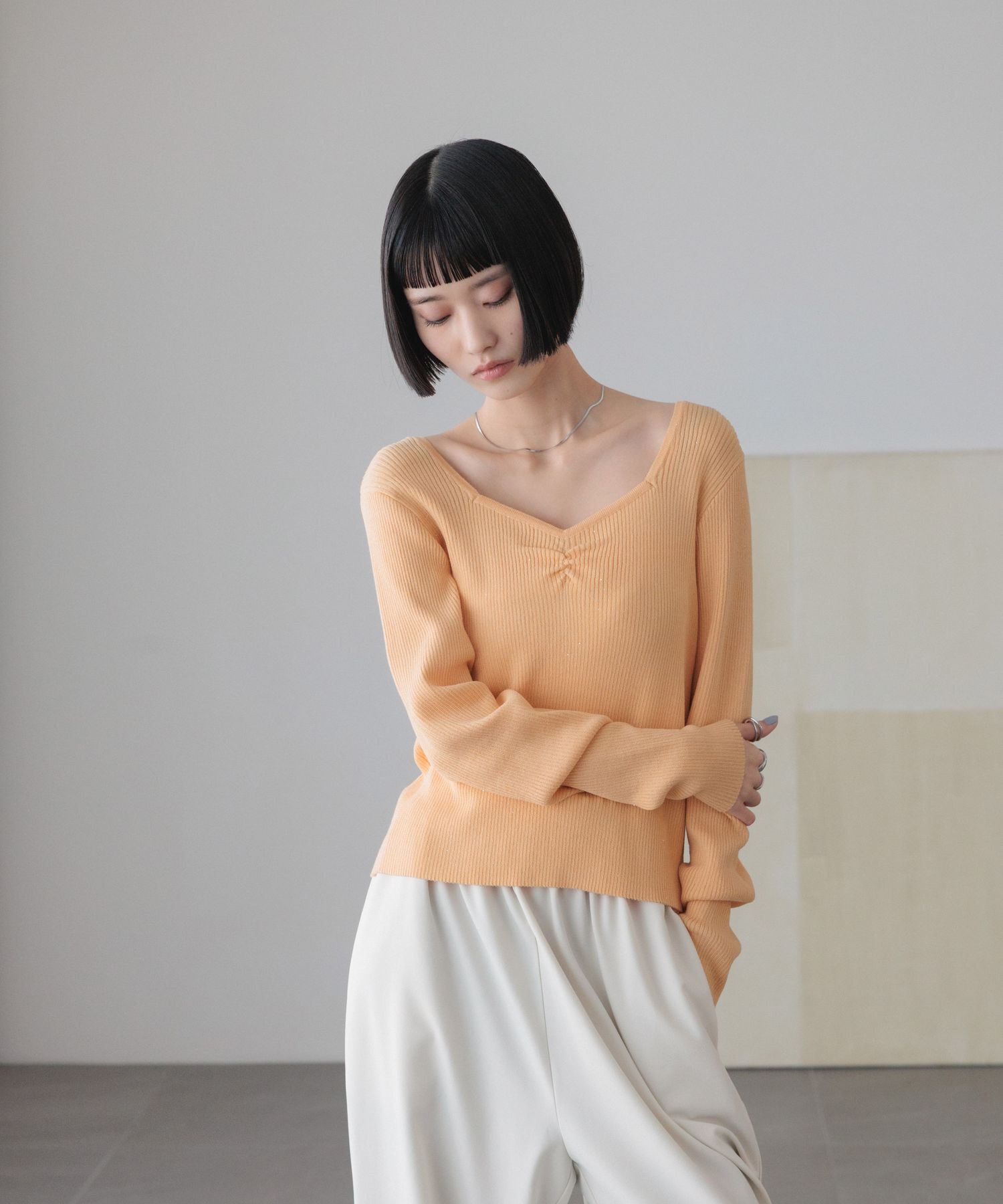 LOWRYS FARM「ギャザースパンコールニット」|ニット・セーター|