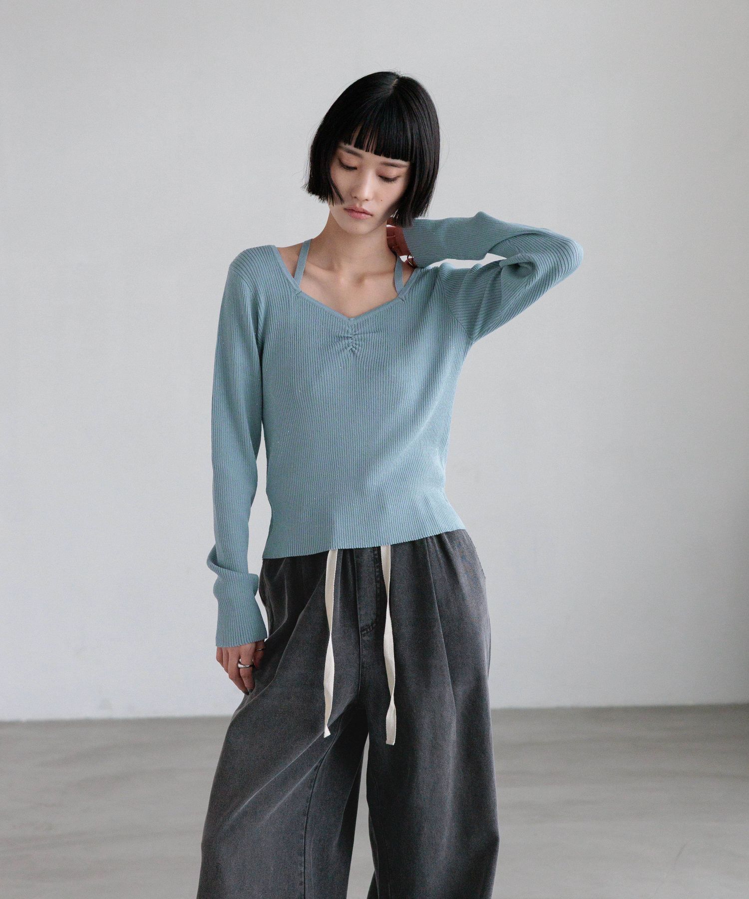 LOWRYS FARM「ギャザースパンコールニット」|ニット・セーター|BLU4