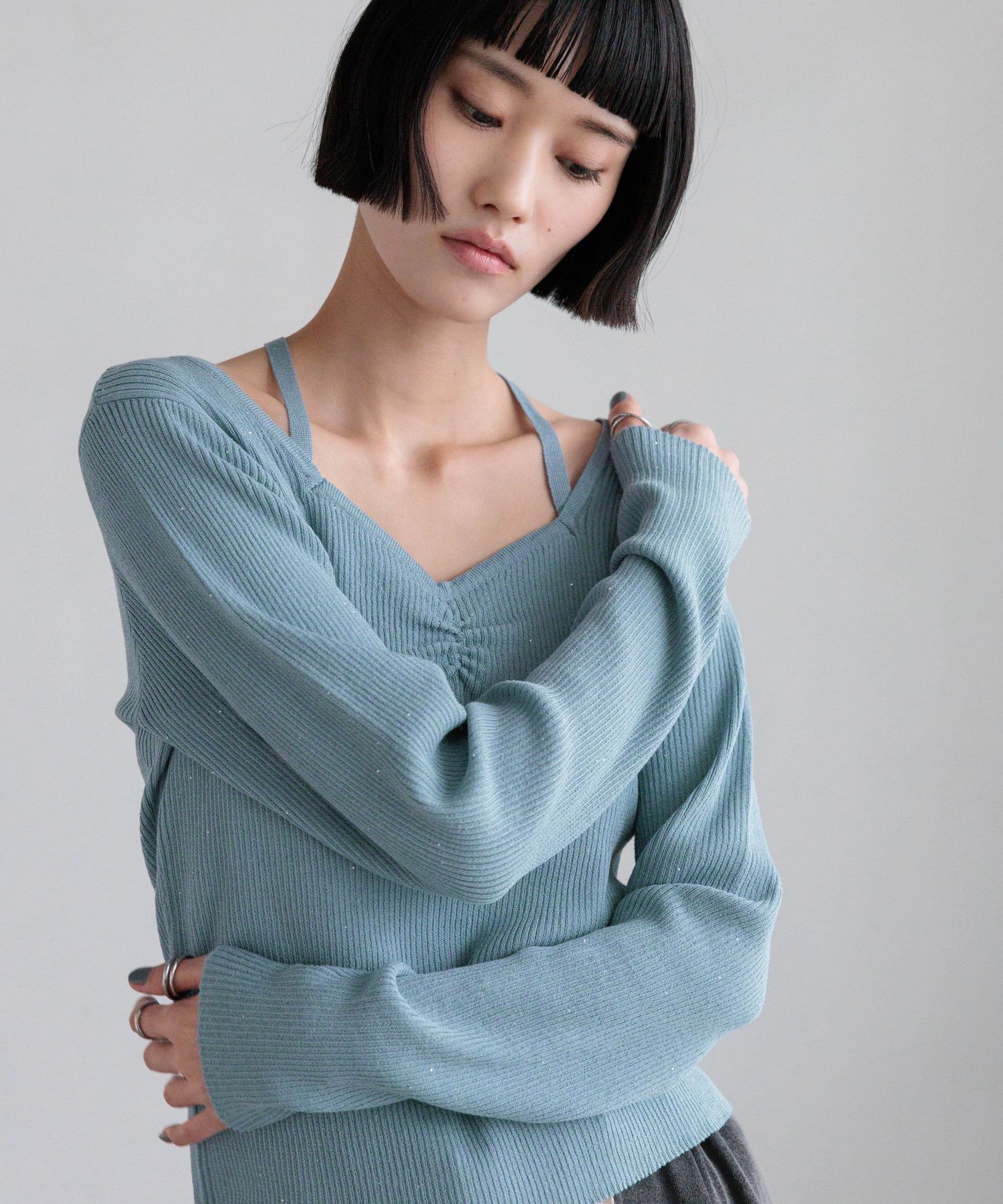 LOWRYS FARM「ギャザースパンコールニット」|ニット・セーター|