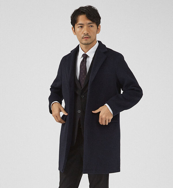ABAHOUSE「【シャギーニット】メルトン チェスターコート」|その他|ネイビー