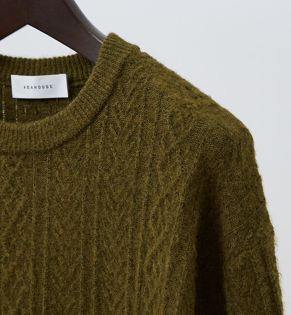 ABAHOUSE「シャギーアラン メランジ ニット / クルーネックプルオーバー」|ニット・セーター|ライム