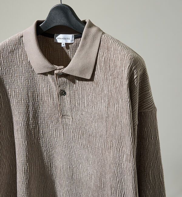ABAHOUSE「ベロアプリーツ ニットポロシャツ / オーバーサイズ」|ポロシャツ|ブラウン