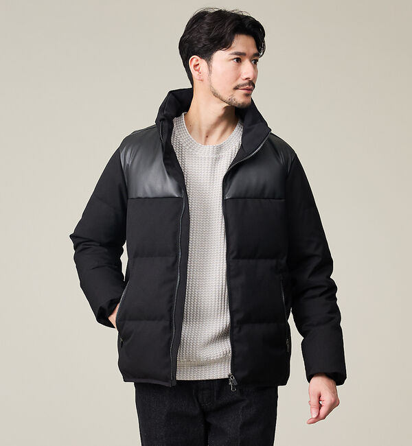ABAHOUSE「【700FP】レザーライクコンビ ダウンジャケット」|ダウン|