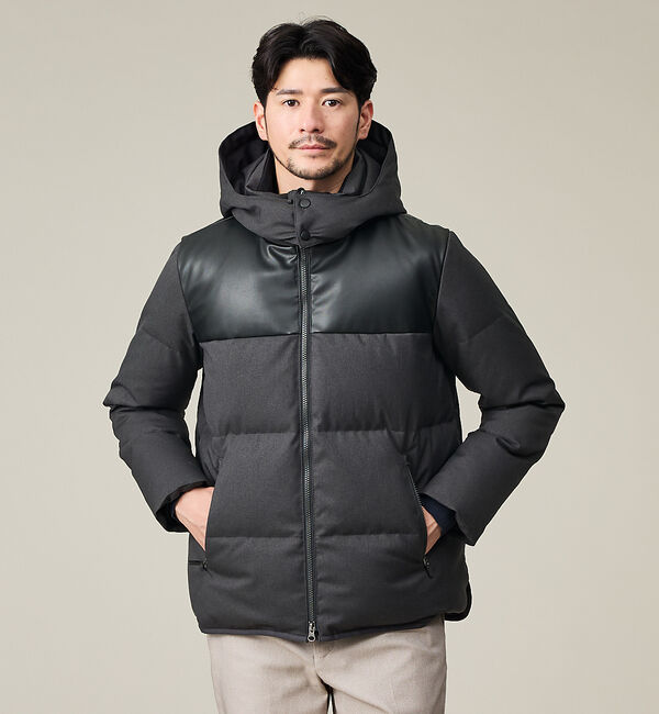 ABAHOUSE「【700FP】レザーライクコンビ ダウンジャケット」|ダウン|
