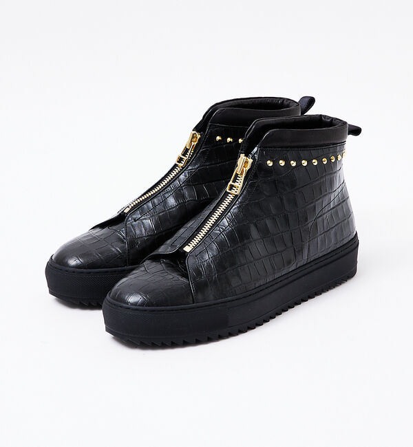 alfredoBANNISTER「【LEON別注】クロコ型押し センタージップ スタッズ スニーカー」|スニーカー|ブラック