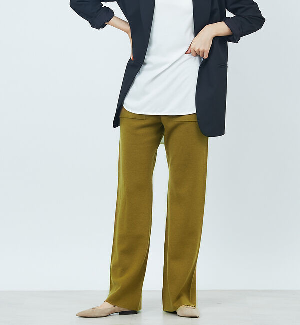 Rouge vif「ポケット付きウール混ニットパンツ」|その他|カーキ