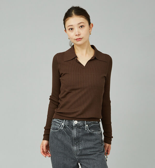 Rouge vif「シルク混ワイドリブポロニット」|ニット・セーター|