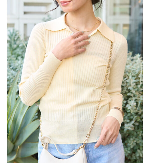 Rouge vif「シルク混ワイドリブポロニット」|ニット・セーター|