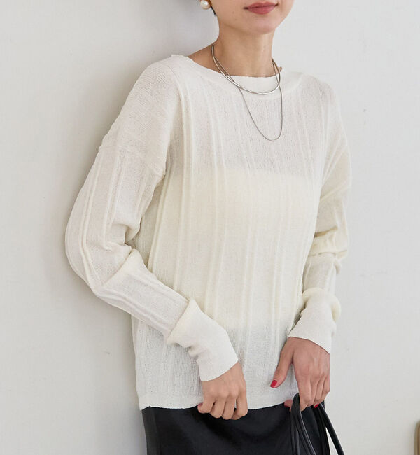 Rouge vif「変形ストライプ前後2WAYニット / カーディガン」|ニット・セーター|アイボリー