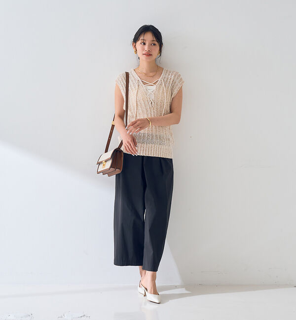 Rouge vif「麻混ニットレースアップベスト」|ニット・セーター|