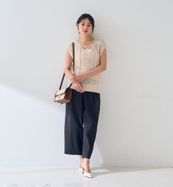 Rouge vif「麻混ニットレースアップベスト」|ニット・セーター|