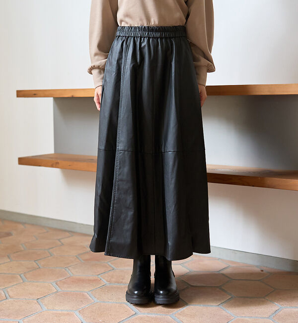 Rouge vif「フェイクレザーフレアスカート」|スカート|