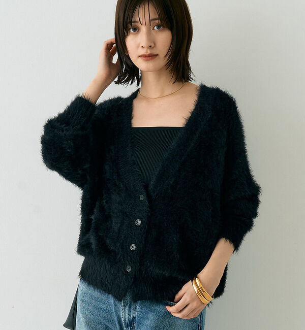 Rouge vif「【2点セット】ファーニットカーデ&times;リブニットキャミ アンサンブル」|カーディガン|ブラック