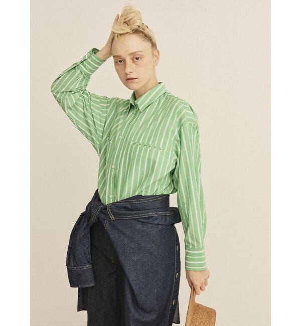 Rouge vif「胸ポケットコットン ルーズフィットストライプシャツ」|シャツ・ブラウス|