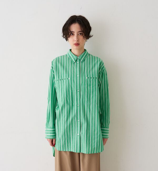 Rouge vif「胸ポケットコットン ルーズフィットストライプシャツ」|シャツ・ブラウス|