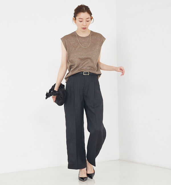 qualite「【大人の上品なシアー】ラメクルーネックニット」|キャミソール|