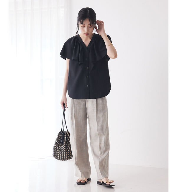 qualite「ラッフルカラーVネックブラウス」|シャツ・ブラウス|