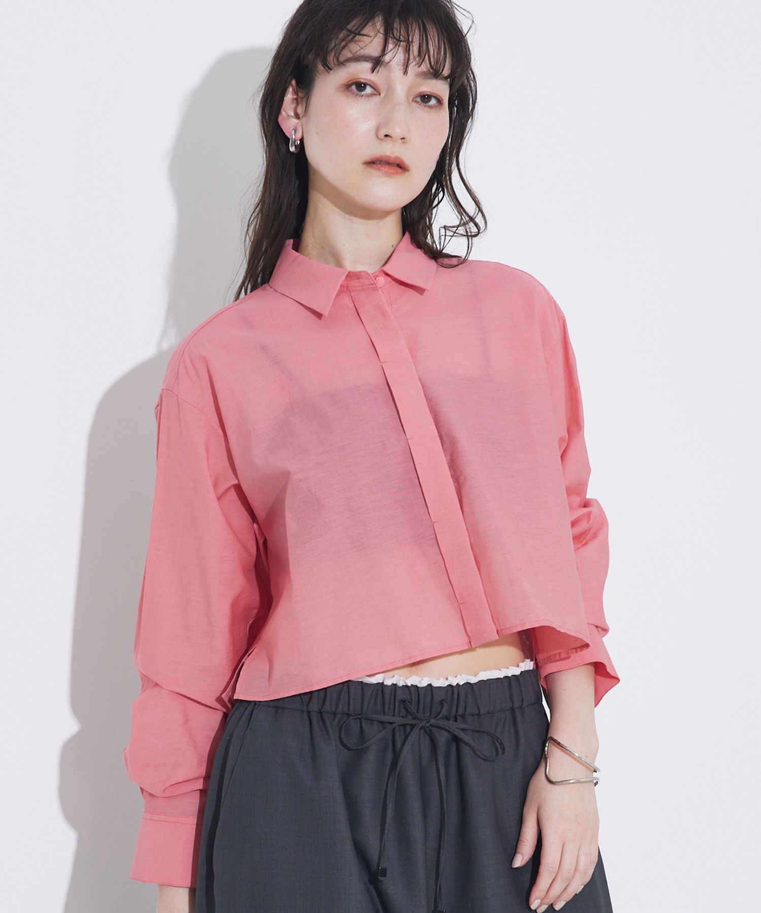 qualite「コットンシアークロップドシャツ」|シャツ・ブラウス|ピンク
