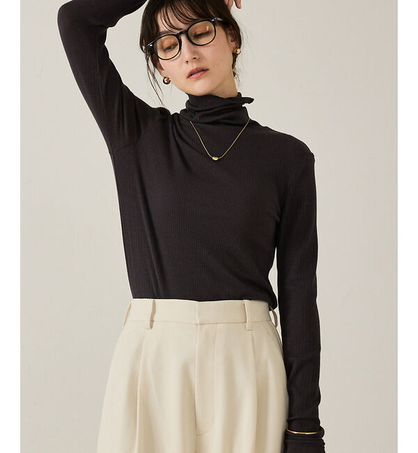 qualite「シルクMIXテレコプルオーバー」|ニット・セーター|チャコールグレー