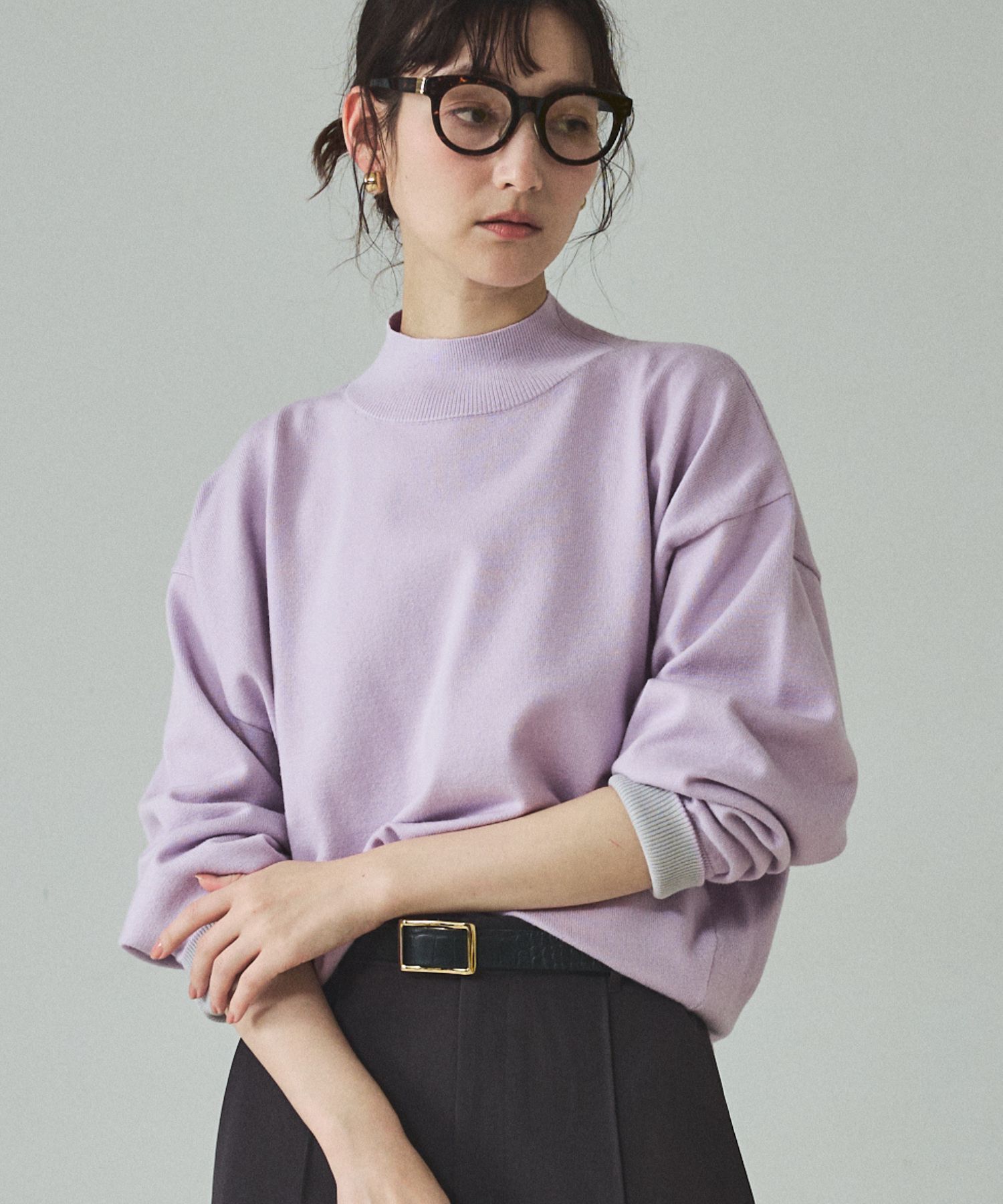 qualite「バイカラーハイネックプルオーバー」|ニット・セーター|ラベンダー