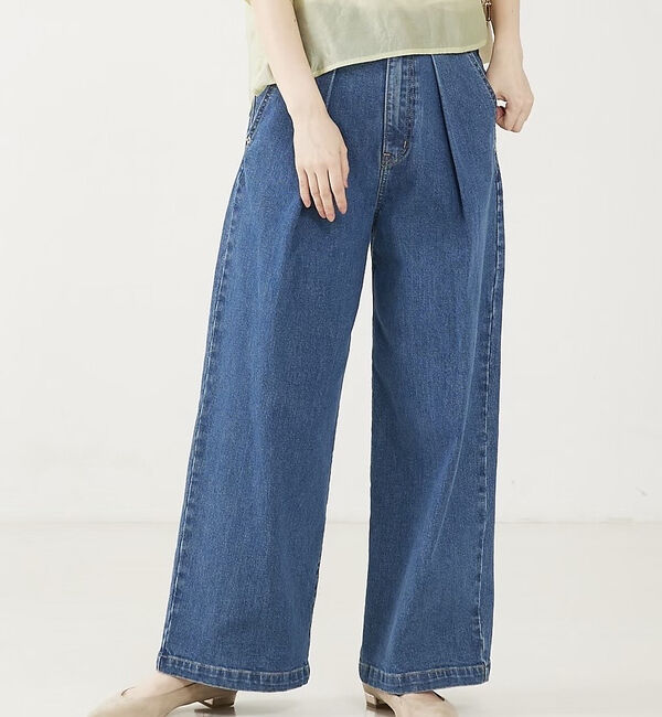 abahouse mavie「タックワイドデニム」|デニム|ブルー