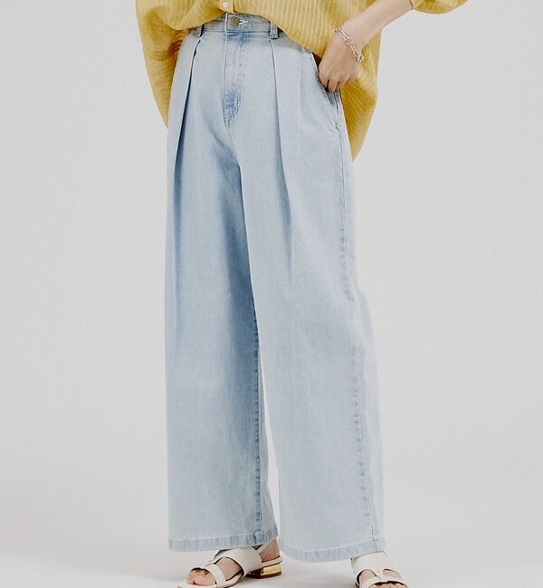 abahouse mavie「タックワイドデニム」|デニム|サックスブルー