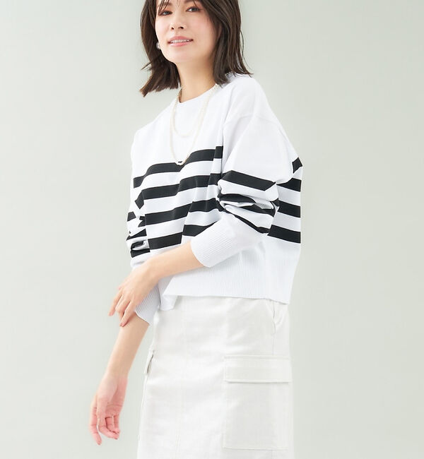 abahouse mavie「スポンジングボーダー2WAYプルオーバー」|カーディガン|ホワイト