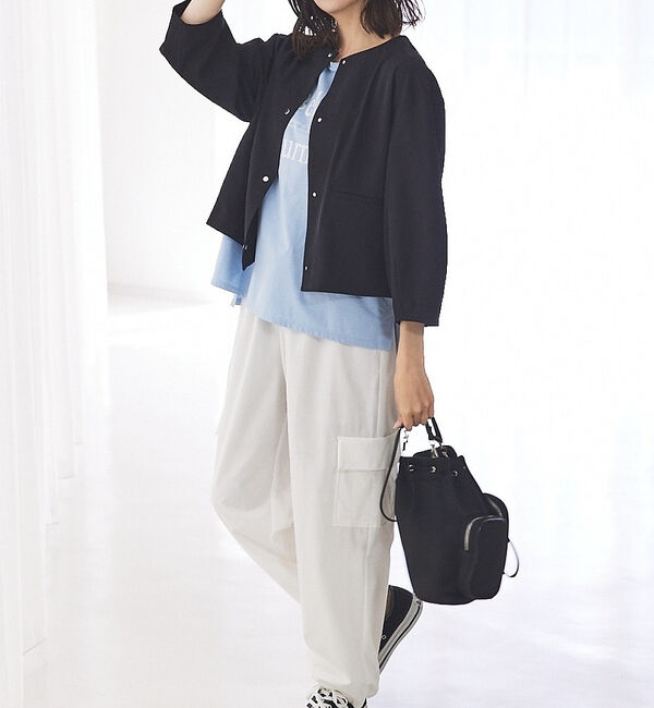 abahouse mavie「【セットアップ対応】クールタッチサテンノーカラージャケット」|ノーカラージャケット|