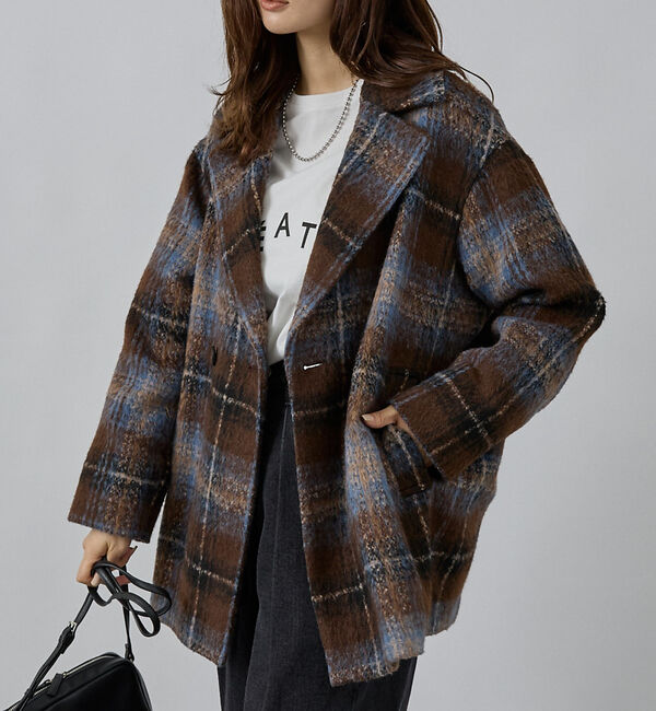 abahouse mavie「ダブルハーフコート」|ピーコート|ブラウン