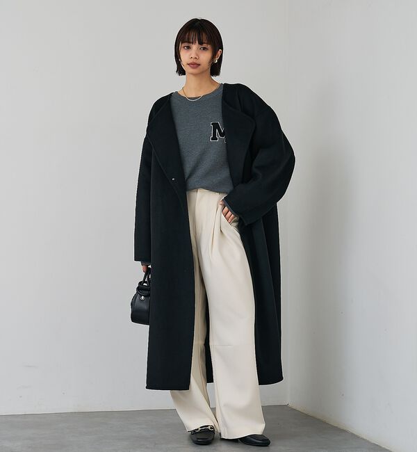 abahouse mavie「【体型カバー】ノーカラーロングコート/冬服/長袖/フォーマル/セミオケ/ウール混」|ノーカラーコート|