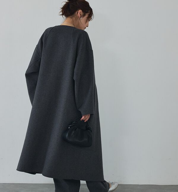 abahouse mavie「【体型カバー】ノーカラーロングコート/冬服/長袖/フォーマル/セミオケ/ウール混」|ノーカラーコート|