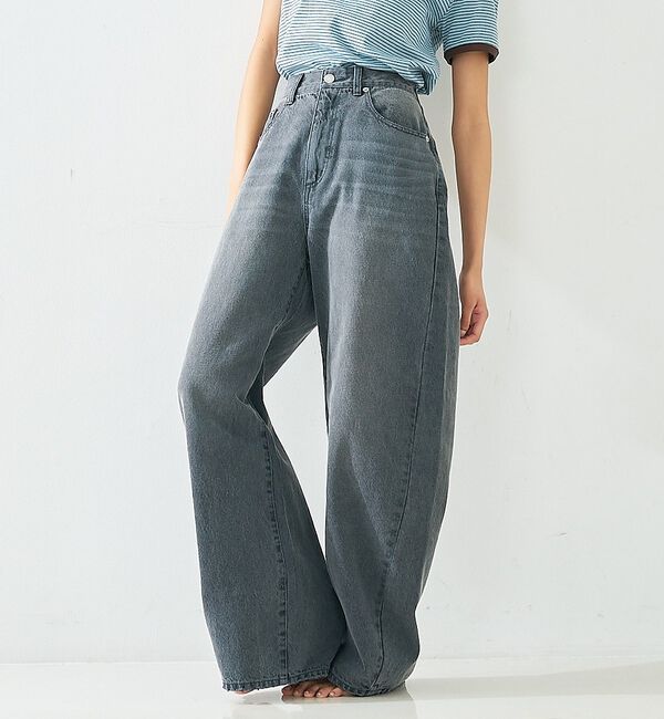 abahouse mavie「【GISELe 4月号掲載】ウォッシュドバレルジーンズ」|デニム|グレー