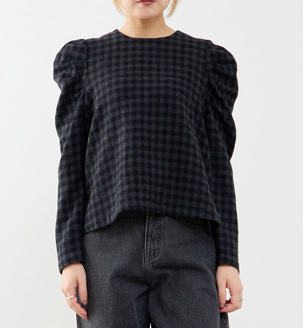 A_「【A_/エース】ウールチェックブラウス」|シャツ・ブラウス|ブラック