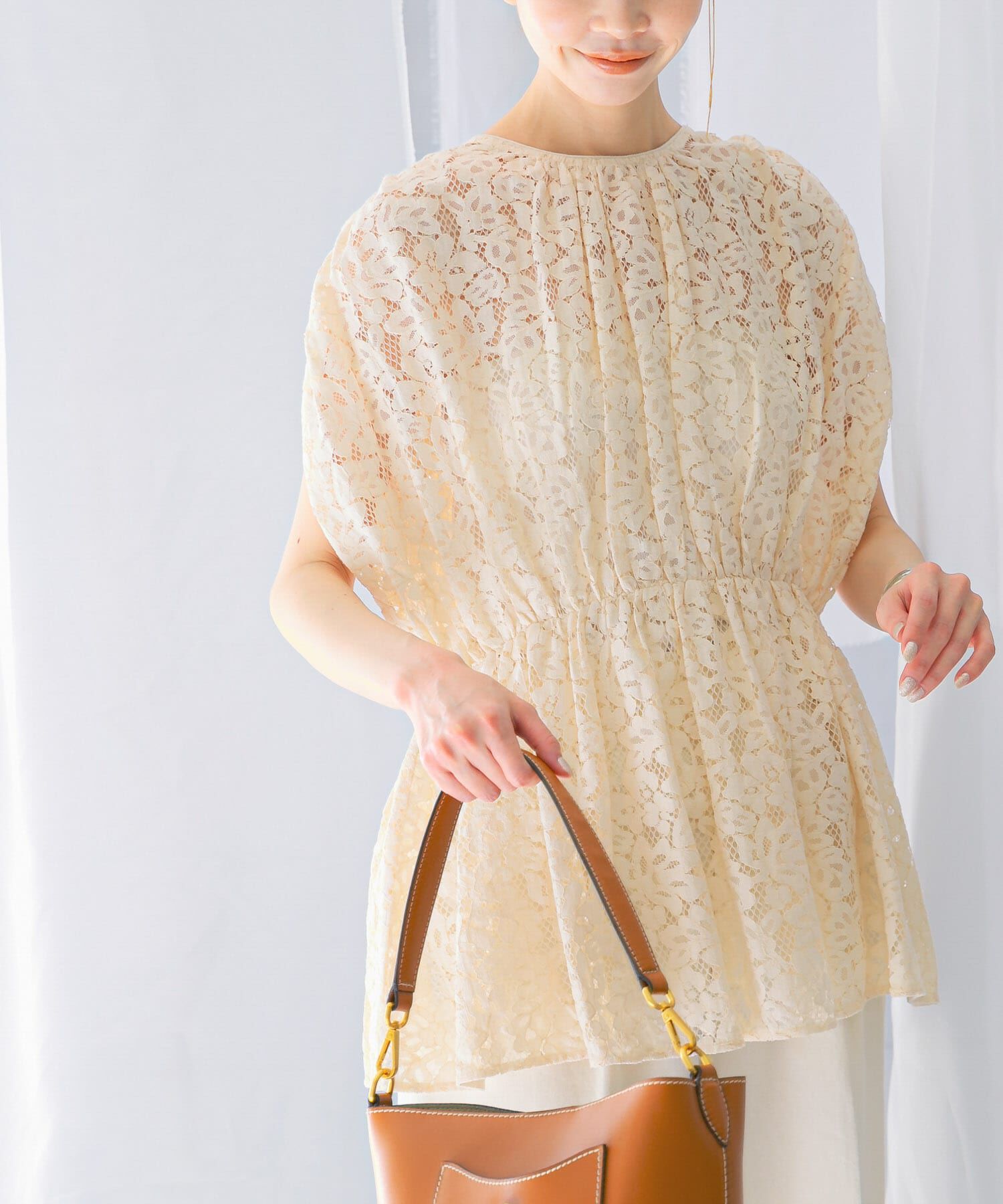 URBAN RESEARCH ROSSO「normment　BOTANICAL LACE TUNIC」|チュニック|オフホワイト